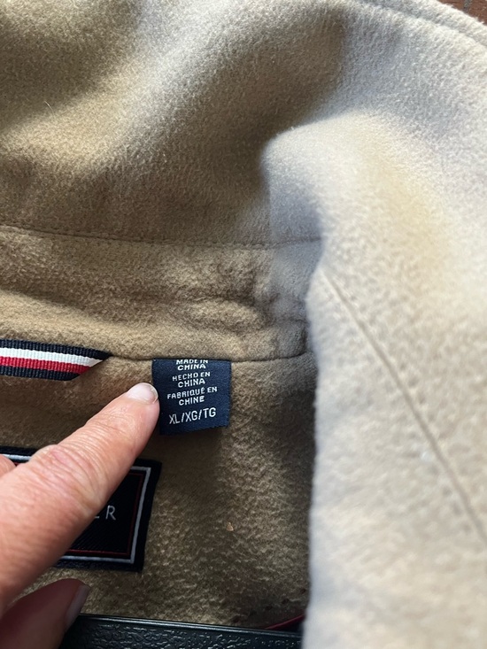 Tommy Hilfiger Tan Double-Breasted Wool Coat with Burgundy Lining - Picture 12 of 13